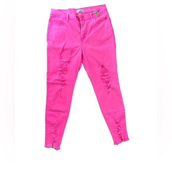 Neon Pink Distressed Jeans/Jeggings - Picture 3 of 6